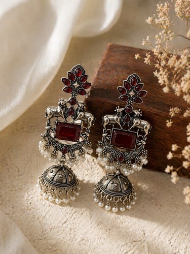 Indian oxidised silver jhumka - silver,