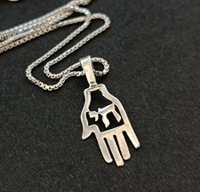 Sterling Silver Hamsa Chai Necklace Small Hebrew Dainty Men's Women Vintage Gift
