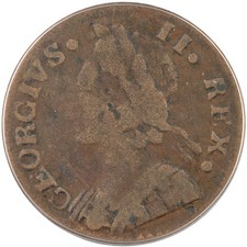 1747 Machins Mills Halfpenny 1/2p Vlack 1-47A W7660 R5 PCGS F15 GEORGIVS II Grou