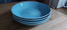 Set of 4 Blue Reactive Glaze Porcelain Pasta Bowls