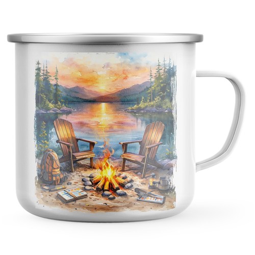 Campfire sunset enamel mug - campfire,