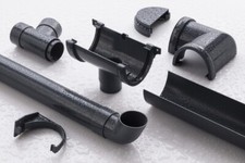Black Plastic Half Round Guttering & Downspout Various Fittings Free Delivery