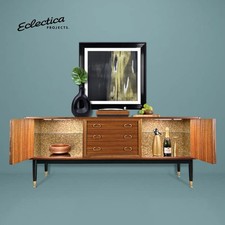 Long Mid Century Modern Sideboard With Bi-fold Doors Drawers And Lighting