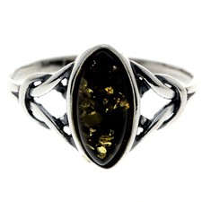 Cognac Baltic Amber 925 Sterling Silver Celtic Design Ring Jewellery 7503