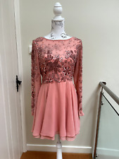 VIRGOS LOUNGE WOMEN’S BEADED CHIFFON FORMAL DRESS, SALMON PINK, Size 12 EX.COND.