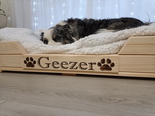 Wooden dog bed - wooden, personalised