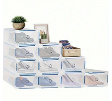 10X Clear Plastic Shoe Storage Boxes Drawer Stackable Foldable Durable Organiser