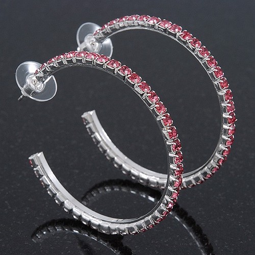 Pink crystal hoop earrings - crystal,