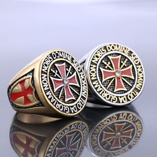 New Mens Cross Knights Templar Ring Masonic Gold Stainless Steel Size 7-15