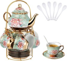 Tea Cup Set with Metal Holder