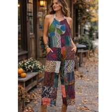 Boho Patchwork Halter Jumpsuit