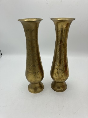 Vintage etched brass vases - etched,