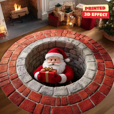 CHRISTMAS DECOR RUG MAT XMAS OPTICAL ILLUSION RUGS SANTA CLAUS HOLIDAY ENTRYWAY