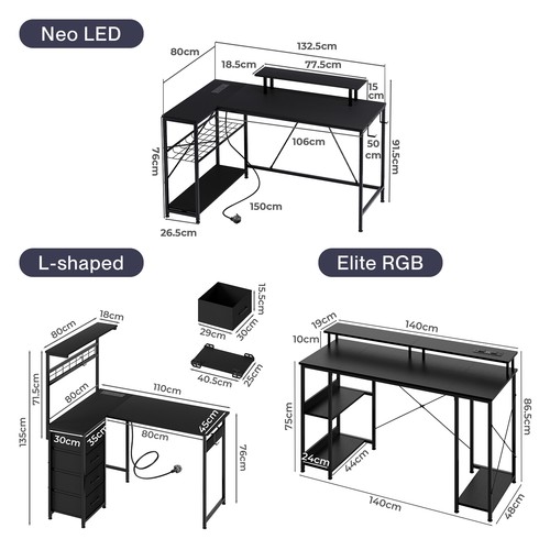 Levede gaming desk rgb led - desk,