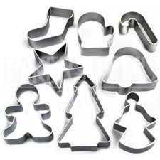 Christmas Set of 8 Metal Cookie Cutters Star Tree Bell Angel Candy Cane Biscuit