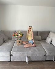 Meridian U Shape Plush Velvet Corner Sofa bed  Silver Upgraded Foam Seating