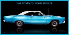 1969 Plymouth Road Runner in Blue & White NEW Steel Sign: 12x24" Made in USA
