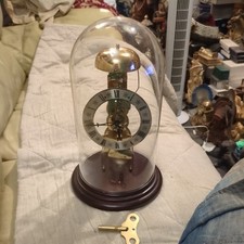 German Hermle 791-680 Brass Skeleton Mantle Clock & Glass Dome