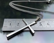 Silver Crucifix Cross Pendant Necklace with Stainless Steel Chain by Hudegate