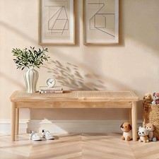 40" Rattan Bench Wooden Dining