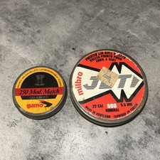 Vintage Milbro Jet .22 cal Air Pellets Original Red Tin + empty gamo tin 