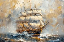 Hms Victory Sail Ship Seascape Canvas Picture Print Wall Art - Artist impression