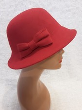 Red cloche vintage style hat - red,