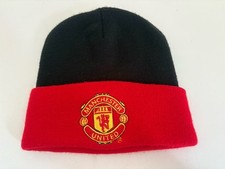 Vintage Official Manchester United Wooly Beanie Hat Black Red One Size