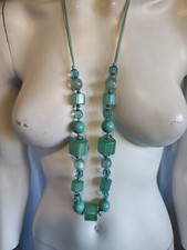 Mint green chunky bead necklace on a rope chain with clasp
