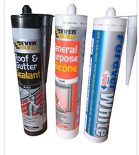 EVERBUILD Silicone Sealant Bathroom Kitchen Forever WHITE - 295ml + Roof + Clear