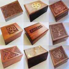 Wood Tarot Card Box Rune Spell Pentagram Star Tree Buddha Celtic Wicca Pagan Gif