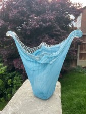 Stunning Vintage Murano Large Handkerchief Vase Handblown Blue  Glass Italy