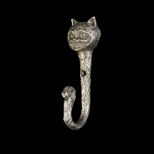 Cheshire Cat Wall Hook – Handmade German Silver Fantasy Hanger – Whimsical Decor