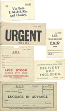 6 LONDON MIDLAND & SCOTTISH RAILWAY LUGGAGE LABELS - VARIOUS