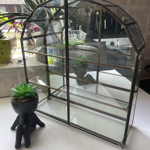 Vintage brass glass curio - vintage,