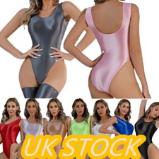 Women Shiny High Cut Thong Bodysuit Leotard One Piece Bikini Monokini Swimsuit