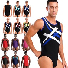 UK Men's Sleeveless Tank Bodysuit Gymnastics Athletic Leotard Wrestling Singlet
