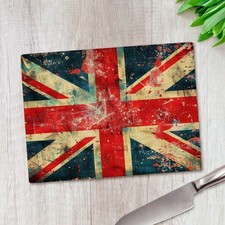 Vintage Union Jack UK Britain Glass Chopping Board Large Kitchen Worktop Saver