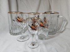 Vintage Pheasant Glasses Pint Sherry Wine Farmer Shooting Game Birds Hunting
