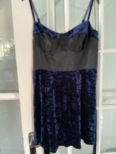 Brand New Next Runway Blue Velvet Dress with BLK Satin Trim Size 14