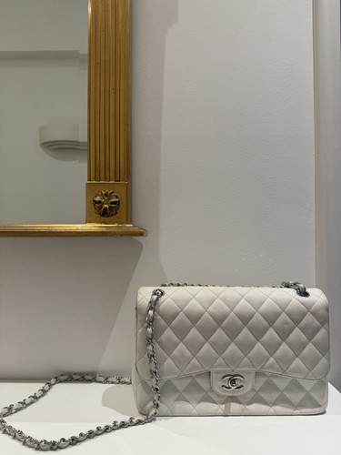 Chanel white classic flap bag - white,
