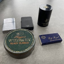 5 Smoking Related Items 2) Lighters 2) Matchboxes 1) Vintage Pipe Tobacco Tin
