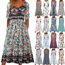 Ladies Short Sleeve Boho Midi