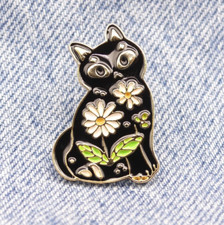 Black Cat Daisy Flower Enamel