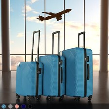 Neo Luggage Suitcase Set 3 Piece Hard Shell ABS Expandable Handle Inbuilt Lock