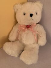 Tesco Teddy Bear White Pink Ribbon Rose Bud Soft Plush Toy 13” 2001