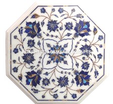 Custom Marble Side Table Top Mosaic Lapis Floral Arts Inlaid Work Outdoor Decors