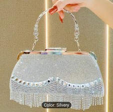 Elegant Silver Colour Rhinestone  Evening Clutch For Women Wedding, Parties Bag