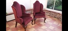 Pair Of Red Antique Wing Back Armchairs