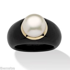 WOMENS BLACK JADE 10K GOLD CULTURED FRESHWATER PEARL RING  SIZE 6 7 8 9 10